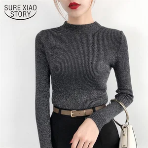 Зимний вязаный свитер с высоким воротом Женский Осенний длинный рукав Однотонный черный женский пуловер свитер  2019 Топ женские топы 5042 60