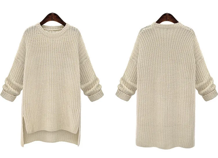 New Open-fork Long Sweater Coat Pulover Feminino Autumn Winter Women Knitted Jumper Thickened O-neck Long Sleeve Sweater