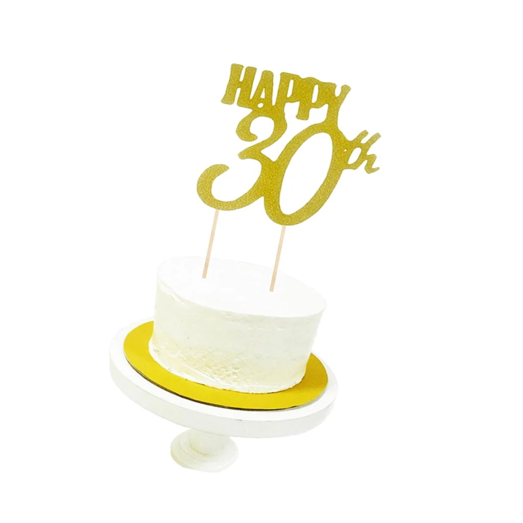 Золотой блестящий Топпер для торта С Днем Рождения 10th 20th 30th 40th 50th 60th 70th 80th|Товары