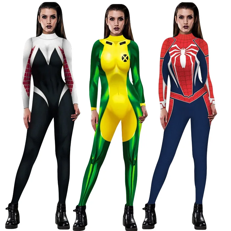 Sexy Skinny Women Bodysuit Fancy Spiderman 3D Super Hero Costume Cosplay Party Halloween Costumes Jumpsuit Bodycon | Женская одежда