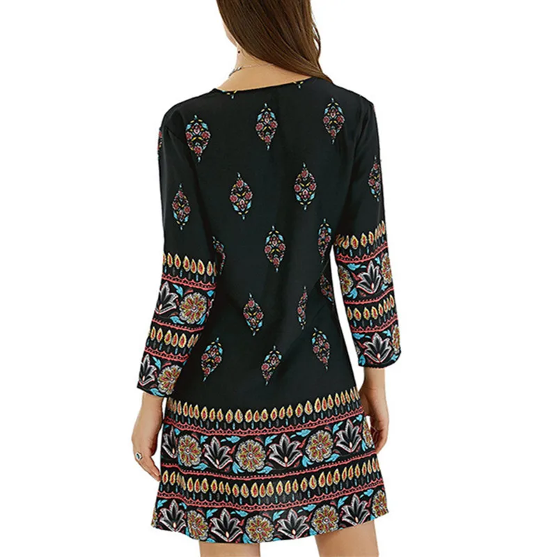 Для женщин Повседневное Этническая Boho Стиль свободные Ретро V шеи платья с