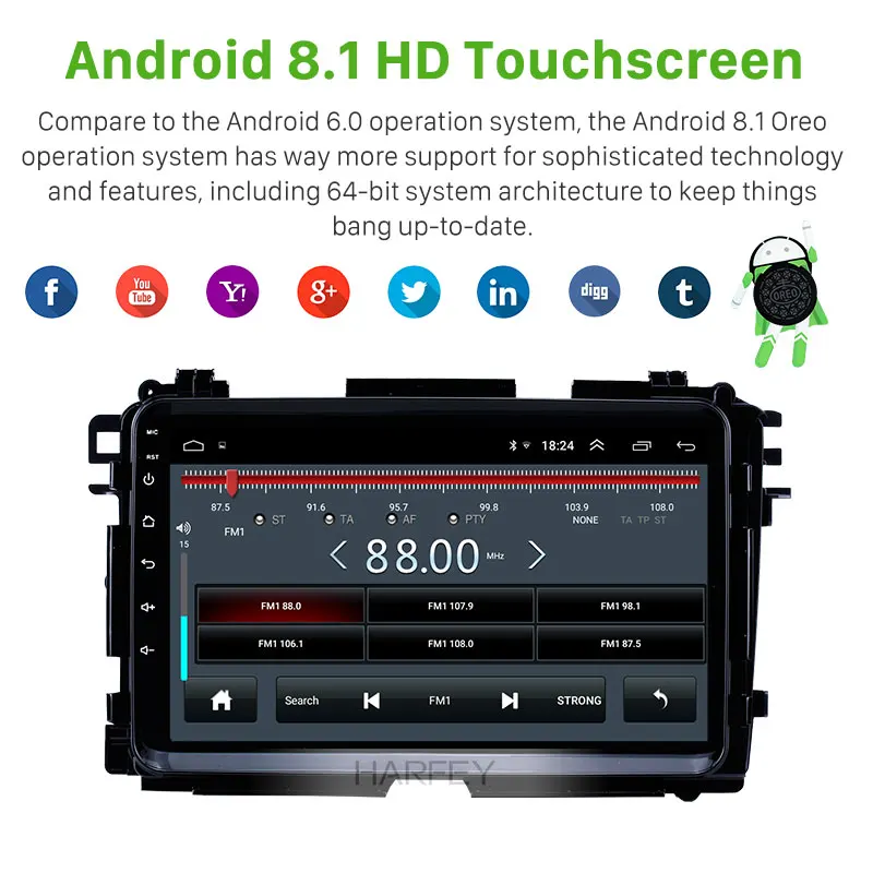 Автомагнитола Harfey 9 дюймов Android 8 1 GPS-навигация для HONDA Vezel XRV 2015-2017 с USB Wi-Fi Bluetooth