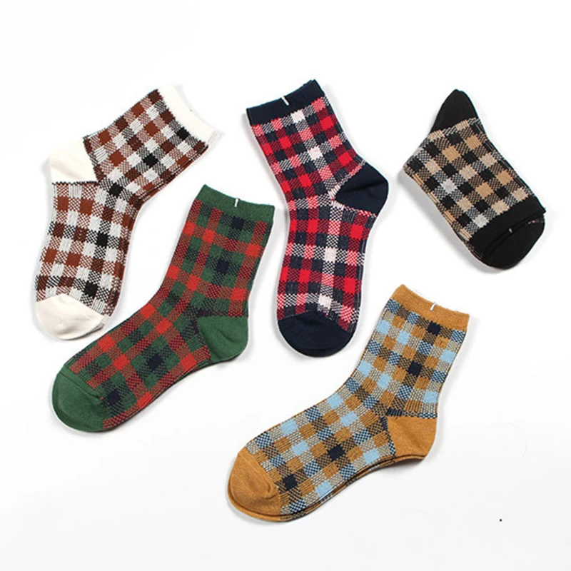 [EIOISAPRA] хлопковые клетчатые носки до щиколотки в стиле Харадзюку женские зимние