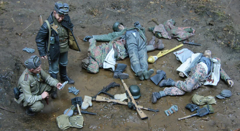 Масштаб 1/35 Неокрашенная фигурка из смолы после сражения 1945 советские солдаты и трупы 5 фигурок|resin figure|soviet