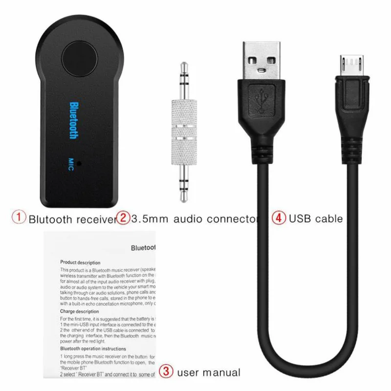Черный 3,5 см Blutooth беспроводной для автомобильной музыки аудио Bluetooth приемник адаптер Aux 3,5 мм A2dp для наушников Reciever Jack Handsfree - Цвет: Черный