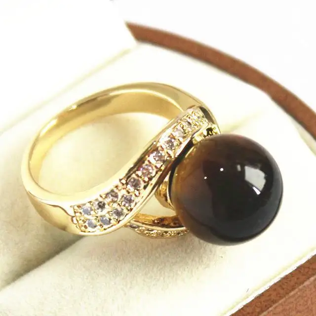 

Hot sell Noble- FREE SHIPPING>>>@@ cute lady's with crystal decorated &12mm brown Natural stone ring(#7 8 9 10) #