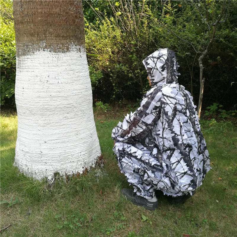 Зима 3D белый снег сливы ветви деревьев стиль камуфляж ghillie костюм birdwatch страйкбол охота одежда включает в себя куртка и брюки