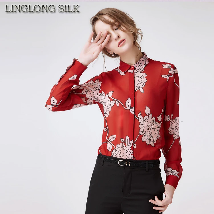 Шелковая шифоновая рубашка 3661 100% чистый шелк шифон блузки женские рубашки с