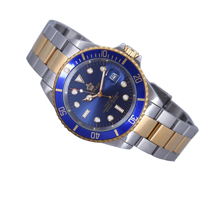 Новые повседневные Модные мужские Брендовые Часы золотые полосы GMT автомат