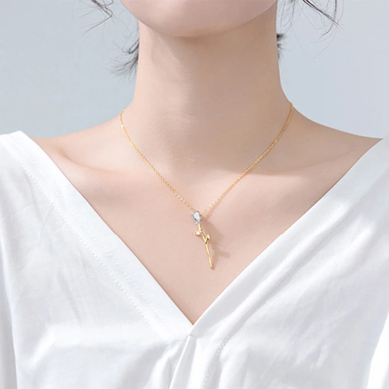 

Drop Shipping 925 Sterling Silver Chain Necklaces Rose Flower Pendants&Necklaces Jewelry Collar Colar de Plata