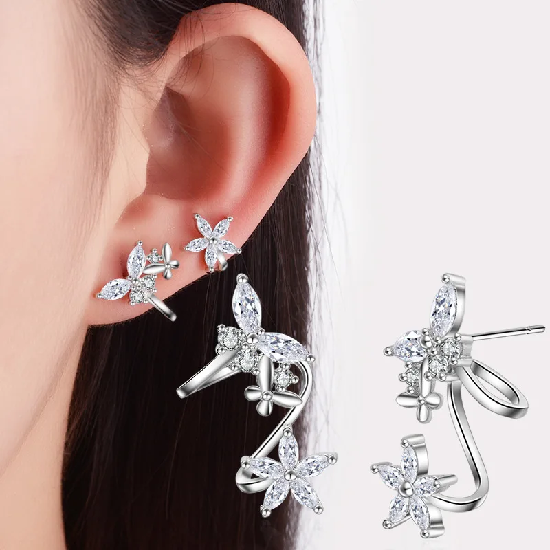 

Hot Sell Fashion Butterfly Shiny Crystal Female 30% Silver Plated Ladies Stud Earrings Jewelry Wholesale Promotion Gift