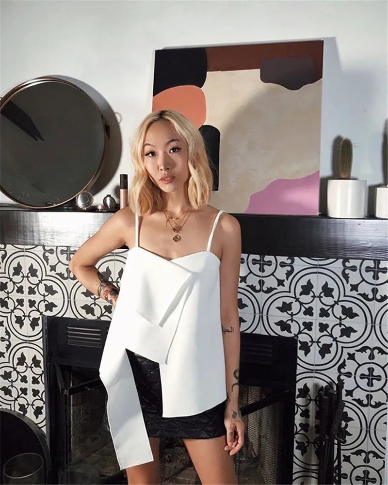 

AEL Irregular White Shoulder Straps Women Tops 2018 Fashion Sexy Backless Sleeveless Ladies Clothing