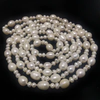 48 inches 8 9mm white rice and 4 5mm nugget pearl long chain lariat necklace