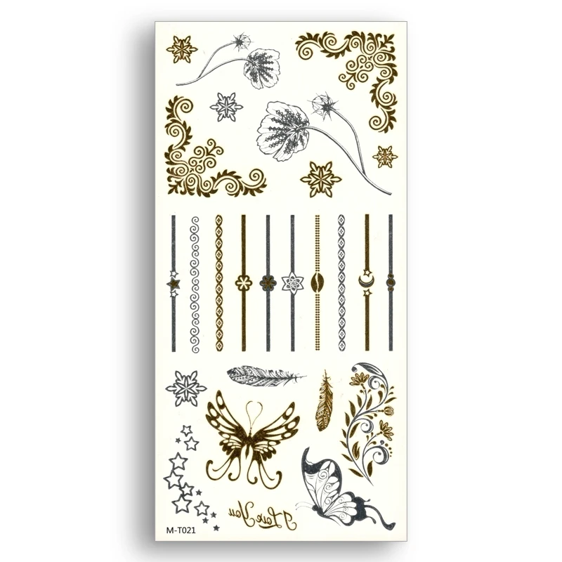 Временные поддельные золотые татуировки Водонепроницаемый переводятся с
