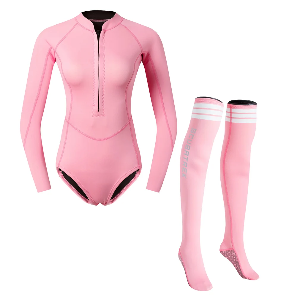 2mm  Neoprene Thick Long Sleeve Zipper Womens Wetsuit Rash Guard Swimsuits Jacket with diving socks