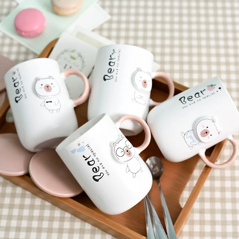350 мл креативная чашка с милым медведем кофейная кружка крышкой Ложка мультяшная