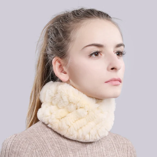 color 15 Women Real Fur Handmade Stretch Fur Scarf Knit Genuine Rex Rabbit Fur Headbands Girls Natural Fur Ring Cowl Snood Scarves Winter - Color: color 15