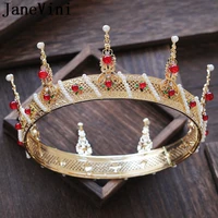 janevini gold royal bridal crown tiara with pearls king crystal headpiece hair accessories baroque round wedding crowns ornament
