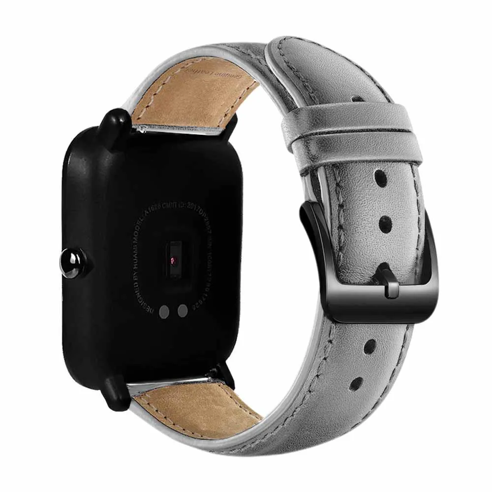 Серый DKPLNT черная Пряжка натуральная кожа для Xiaomi huami Amazfit Bip BIT PACE Lite Молодежные часы ремешок фитнес-браслет - Цвет: Серый