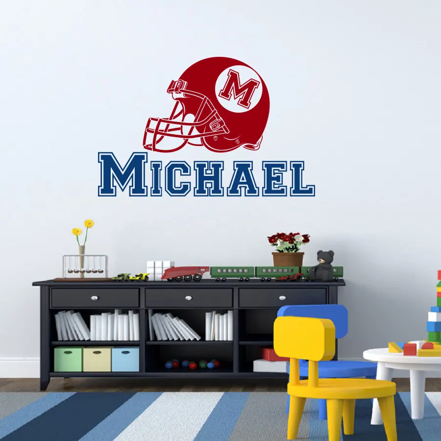 

Custom Made Name Wall Sticker American Football Hat baby Decals Bedroom Decoration Stickers Boys Kids Room Personalzied NY-270
