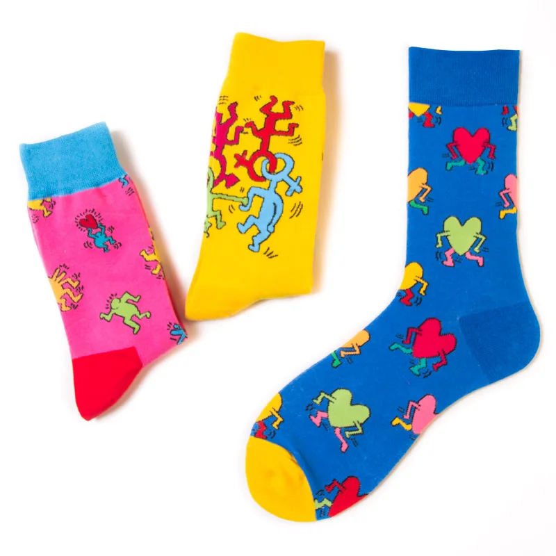 Брендовые мужские модные счастливые носки 3 цвета разные Стиль Love из чесаного