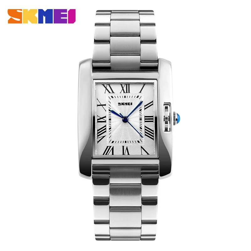 Silver SKMEI роскошные женские часы модные розовые Золотые женские наручные часы ремешок из нержавеющей стали водонепроницаемые кварцевые мужские часы Montre Femme - Цвет: Silver