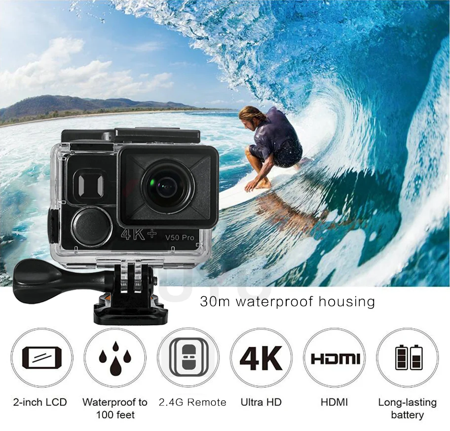 Eken V50 Pro Экшн-камера Ambarella A12 IMX258 Сенсор 4 K 30FPS мотоциклетные Камера Wi-Fi Водонепроницаемый мини Экстрим Камера