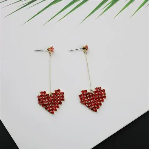 e 1263 Korean version of the net red with heart crystal full earrings OL fashion female jewelry accessories factor | Украшения и
