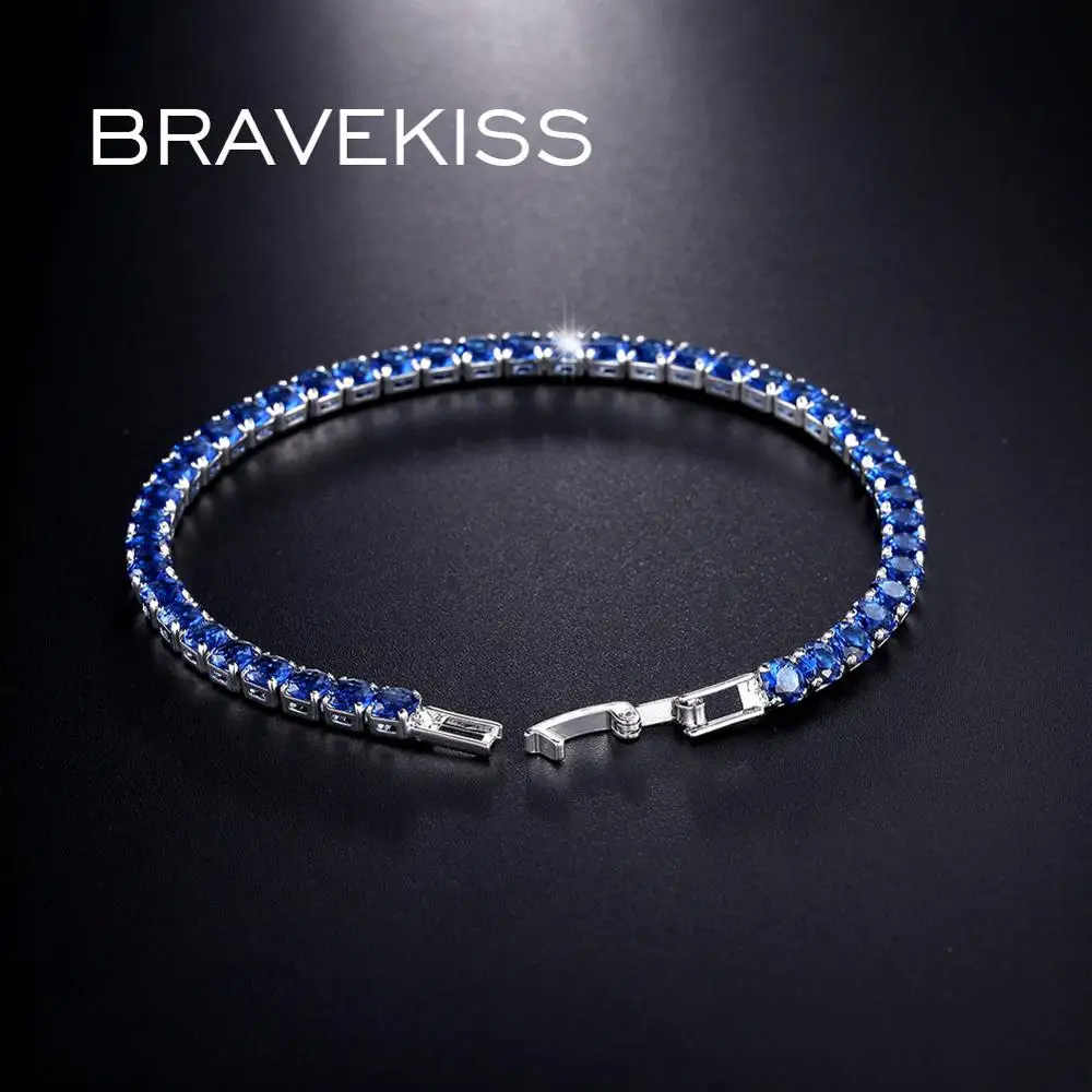 BRAVEKISS коробка цепи теннсиные браслеты для мужчин Хип популярные украшения для женщин Голубой цирконий Свадебные аксессуары Femme подарки для девочек BUB0097C