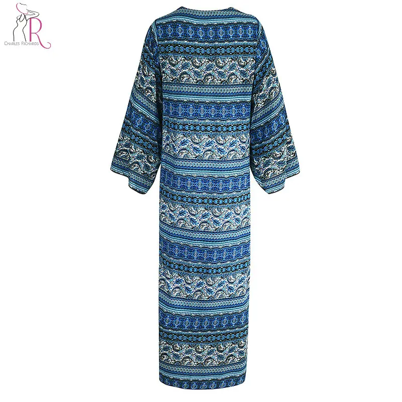 2 цвета народный принт Открытый спереди длинный рукав удлиненный кардиган кимоно