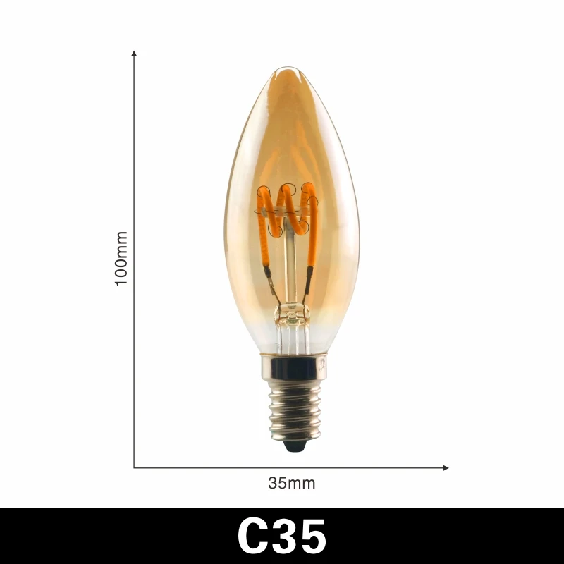 C35 Светодиодный светильник накаливания C35 T45 ST64 G80 G95 G125, спиральный светильник 4 Вт 2200 к, Ретро Винтажные лампы, декоративный светильник, лампа Эдисона с регулируемой яркостью - Испускаемый цвет: C35