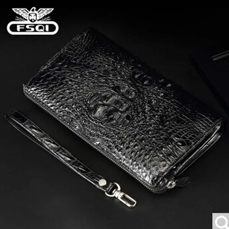 

fasiqi Crocodile skin men clutch bag business big capacity men's bag transverse wallet real purse black skull