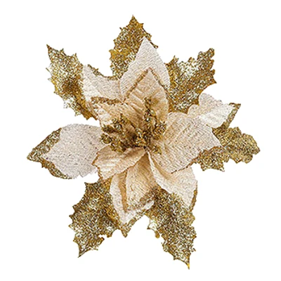 Golden 10 шт./лот, 17 см, Красный/Золотой/Серебряный, изысканные Искусственные Рождественские цветы, Рождественская елка, венки, украшение для декора - Цвет: Golden