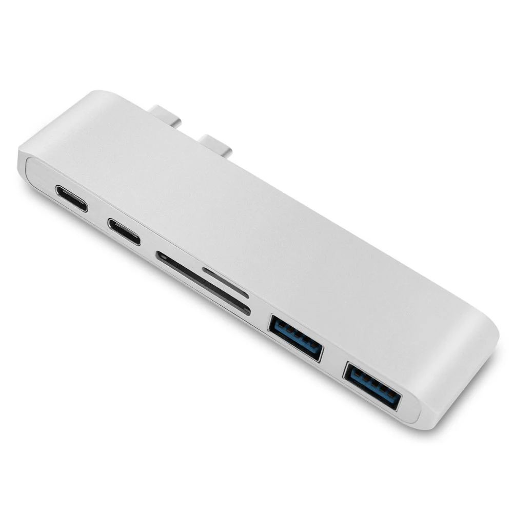 Серебристый Redlai usb-хаб с двумя портами USB C концентратор для SD FT слот для чтения карт USB C концентратор 3,0 адаптер для MacBook Pro/Air 13 USB-C type-C - Цвет: Серебристый