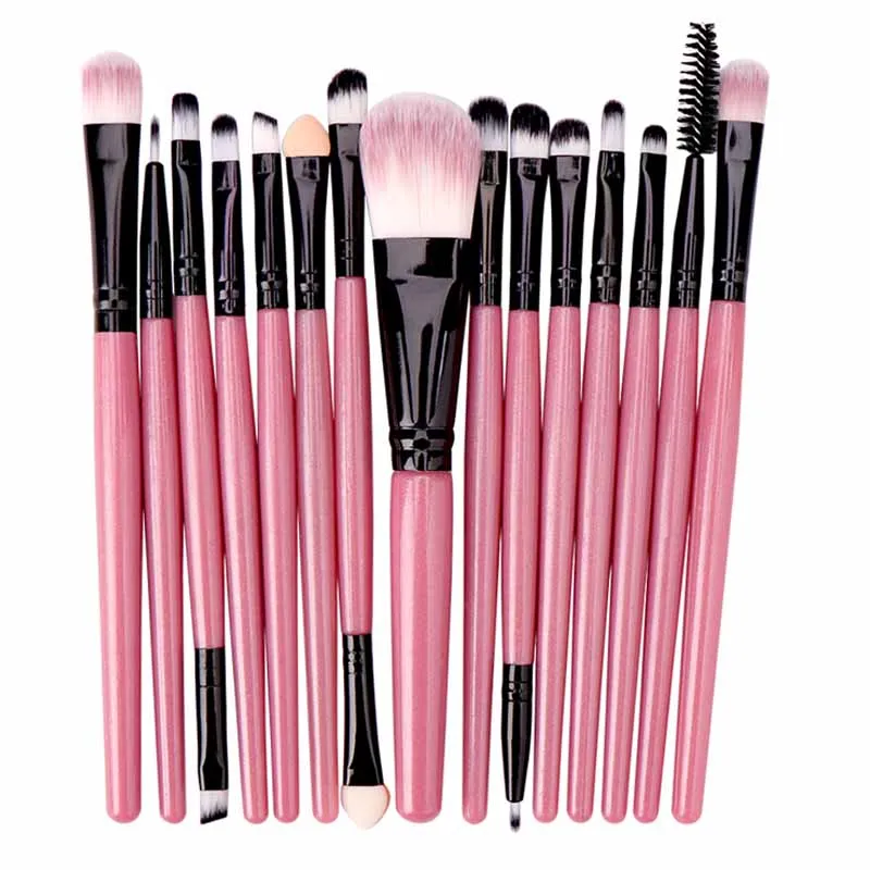PinkBlack 15 шт. кисти для макияжа Набор теней для век основа пудра подводка для глаз с ресницами, губами макияж Косметическая кисть, Бьюти - Handle Color: PinkBlack