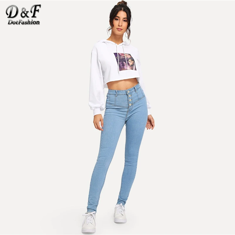 Dotfashion, джинсы с голубой пуговицей спереди, вареные, обтягивающие, с высокой талией, женские,, Осенние, повседневные, обычные брюки женские джинсы деним, брюки