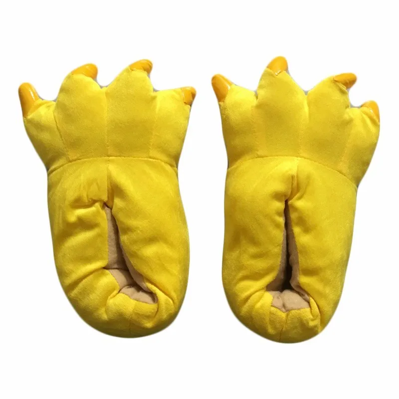 Yellow Тапочки в виде животных для детей, взрослых, кигуруми, зимняя теплая пижамная обувь с героями мультфильмов, динозавр, жираф, корова, комбинезон с тигром, тапочки в виде лап - Цвет: Yellow