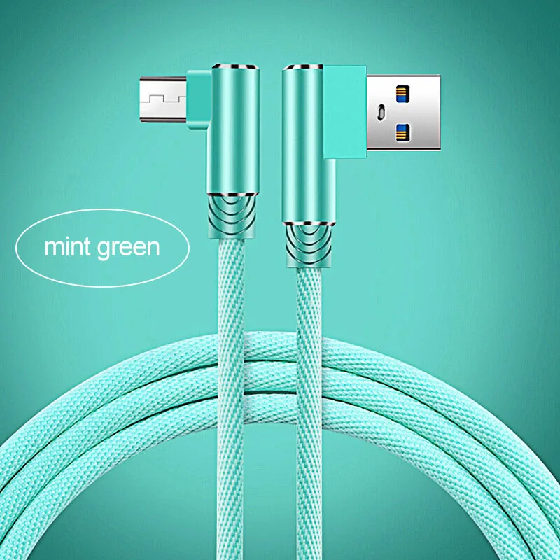 Green Micro USB кабель 90 градусов 2 м 3 м зарядный кабель для samsung s7 xiaomi redmi LG нейлоновый плетеный кабель для быстрой зарядки и передачи данных для Android - Цвет: Green