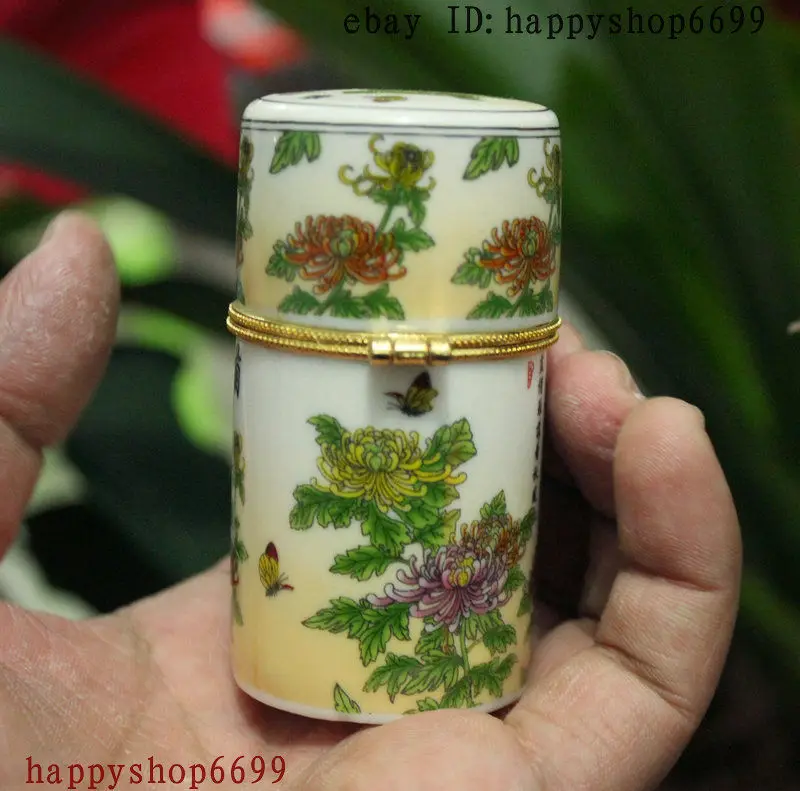 Китайский фарфоровый цилиндрический цветок Хризантема зубочистка коробка
