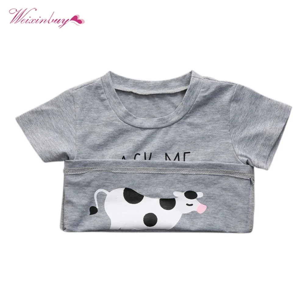WEIXINBUY Boys T-shirt Novelty Ask me about My Moo Cow Letter Kid Boy Short Sleeves Toddler Tops T-Shirt Tees Inside Clothes |