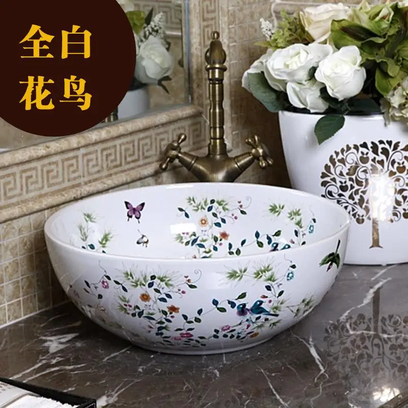 

China Painting bird and flower Ceramic Sinks Counter Top Wash Basin vanities Bathroom Sink vessel wash basin ceramic bowl