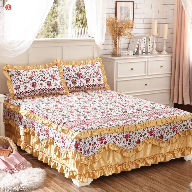 Комплект корейской кровати с юбкой уплотненное покрывало для 100% хлопок стеганое