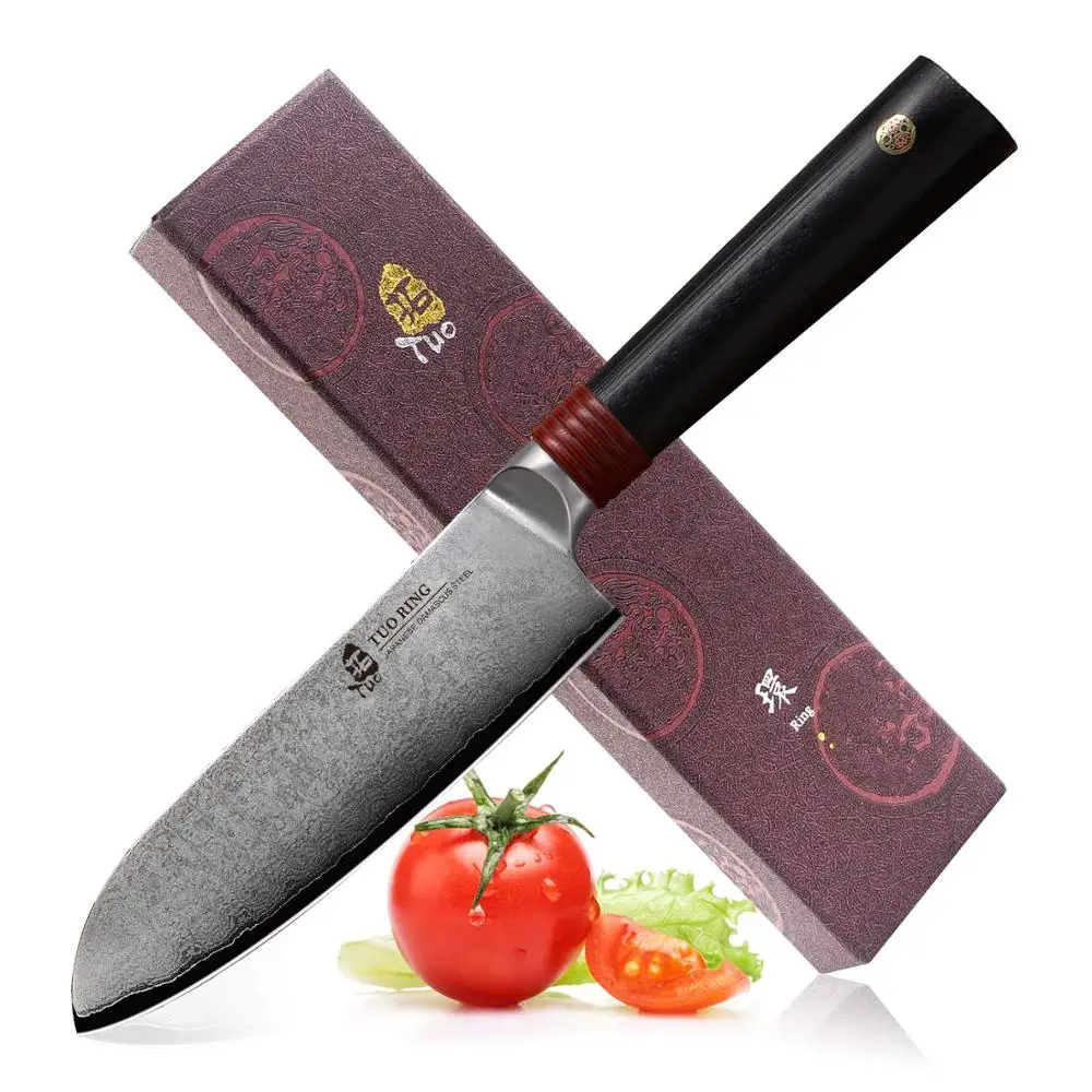 TUO столовые приборы Santoku нож-японский AUS-10D дамасский Дракон шаблон-полый молотый