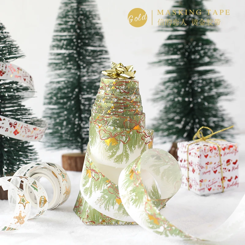 2 шт./Партия DIY Kawaii японская бумага декоративная клейкая лента красочные Merry Christmas Gold васи лента/маскирующая Лента наклейки