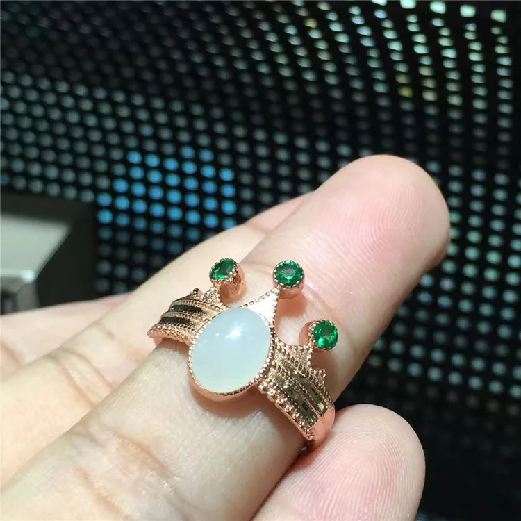 

KJJEAXCMY fine jewelry 925 sterling silver inlaid hetian jade lady's ring jewelry smooth curve crown