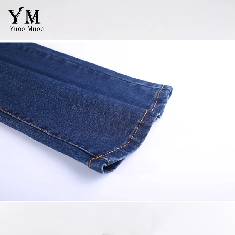 

YuooMuoo New Fashion 2 Buttons Design Retro Elastic High Waist Jeans Denim Flare Pants for Women Plus Size Blue Jeans Bottoms