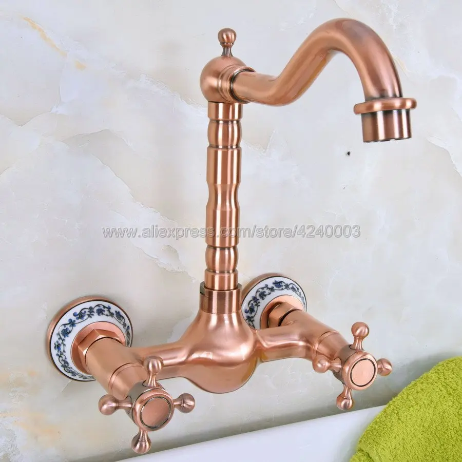 

Antique Red Copper Wall Mounted Kitchen Sink Faucet Mixer Basin Tap Kna942