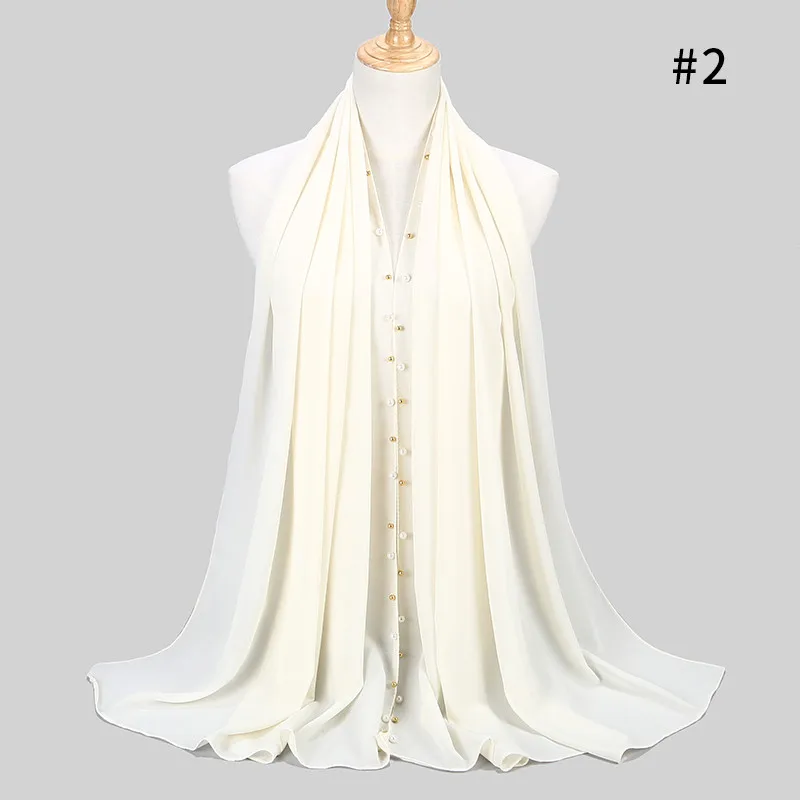 color 2 beige 10 шт./партия, 20 цветов, Женский шифоновый шарф с бусинами, шали Хиджаб, золотой обруч жемчужный длинный шарф для мусульманки 180*75 см - Цвет: color 2 beige