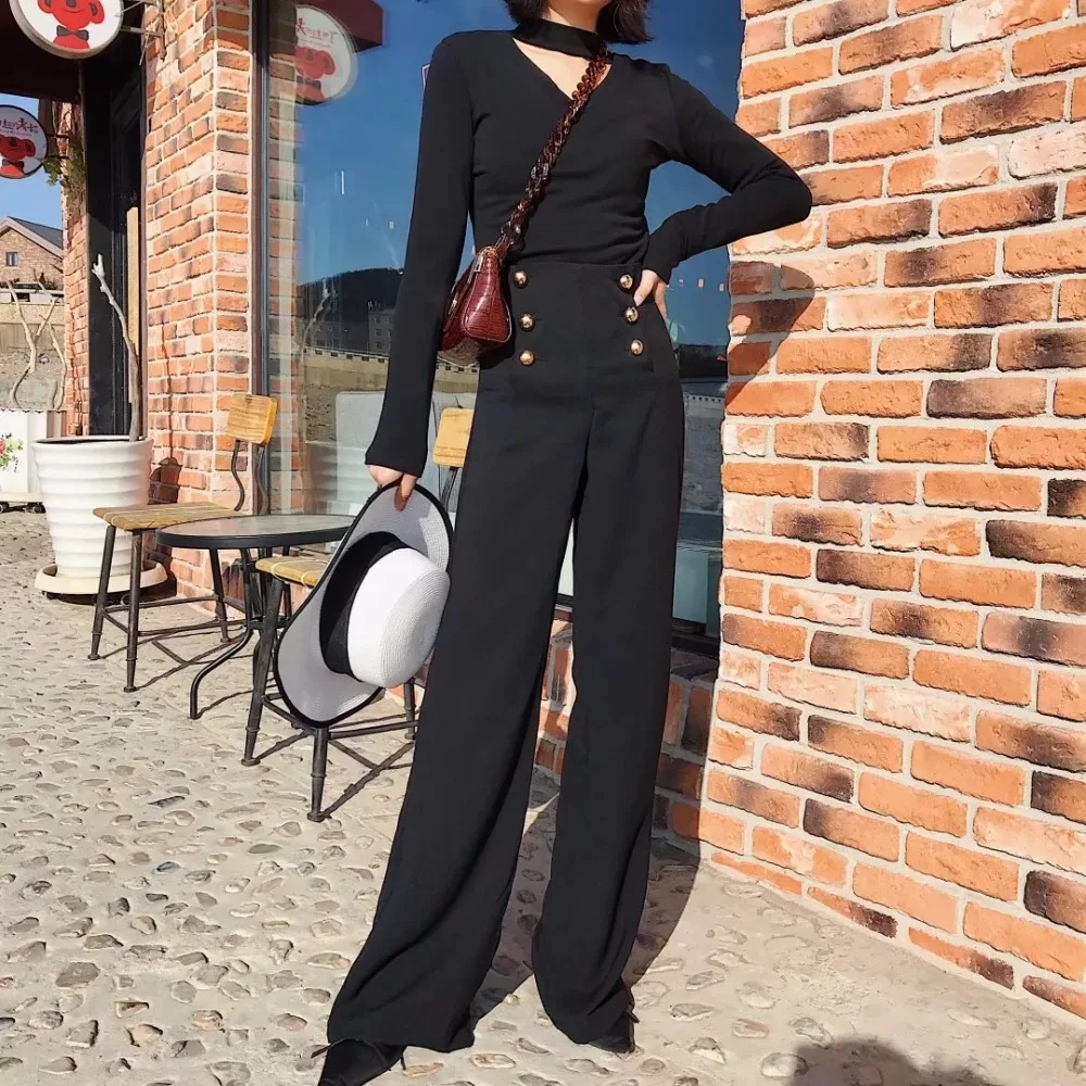 Женские широкие брюки с высокой талией милые весенние модные Брендовые