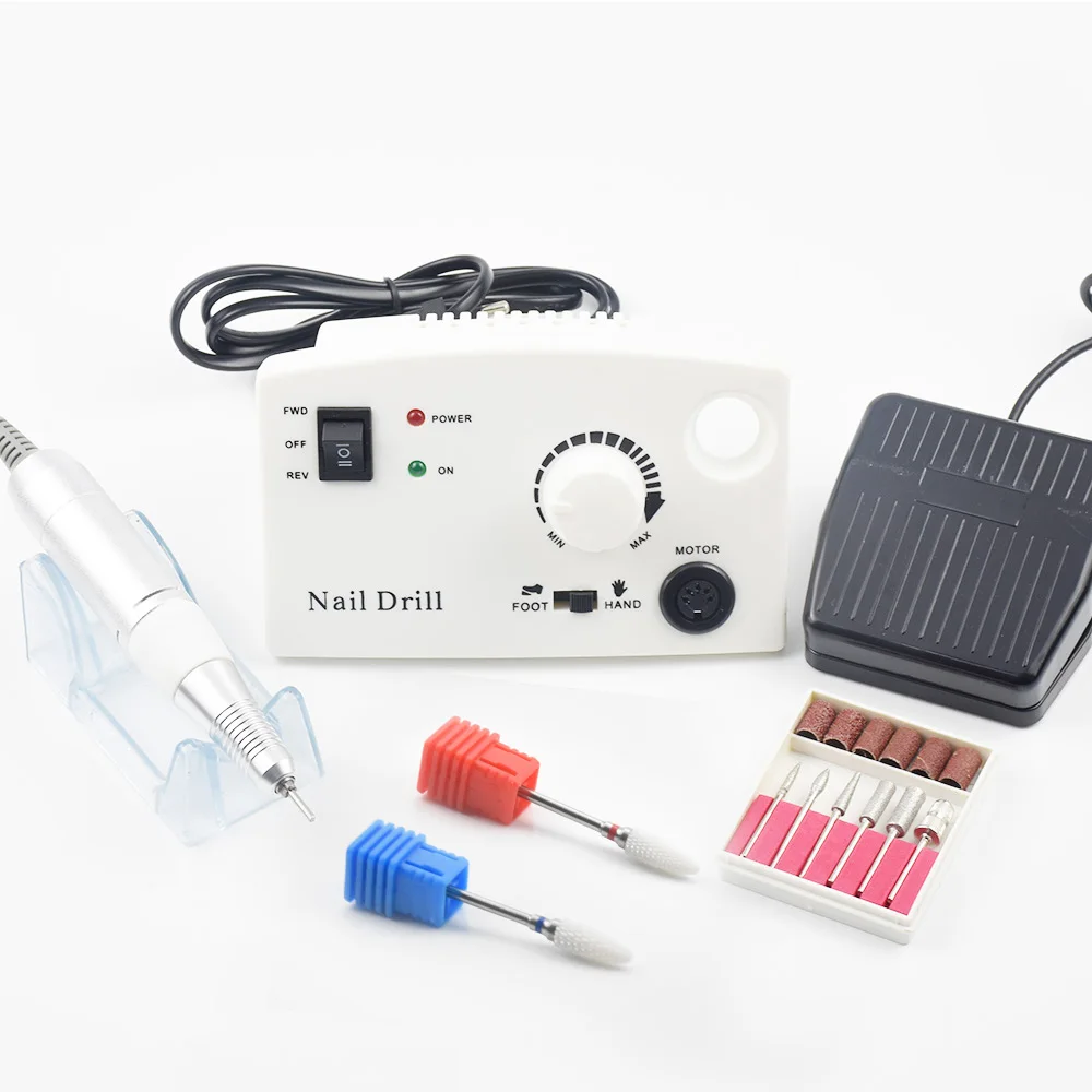 White with drill bit 35000 об/мин, Профессиональный аппарат для маникюра, педикюра, набор, электрическая пилка с ФРЕЗОЙ, дрель для ногтей, инструмент для полировки - Цвет: White with drill bit